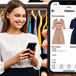 **Prompt:** AI stylist app interface. A woman smiles, looking at a clothing suggestion on her phone. The background shows a neatly organized virtual closet with personalized fashion recommendations based on her style profile. Emphasis on modern, clean UI and user-friendliness. Polish fashion trends.