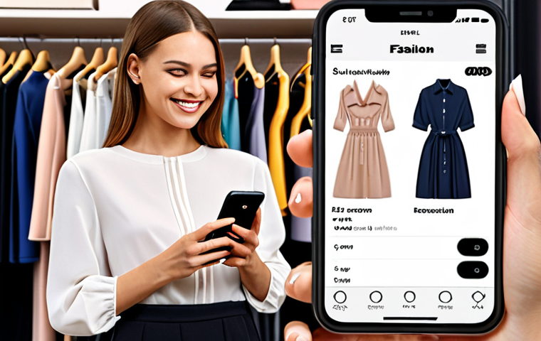 **Prompt:** AI stylist app interface. A woman smiles, looking at a clothing suggestion on her phone. The background shows a neatly organized virtual closet with personalized fashion recommendations based on her style profile. Emphasis on modern, clean UI and user-friendliness. Polish fashion trends.
